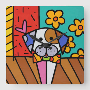 Cute Colourful Dog , For Any Kids Room Square Wall Clock
