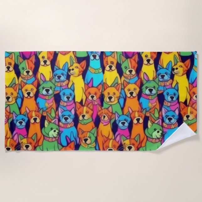 Cute colourful dogs happy dogs beach towel (Front)