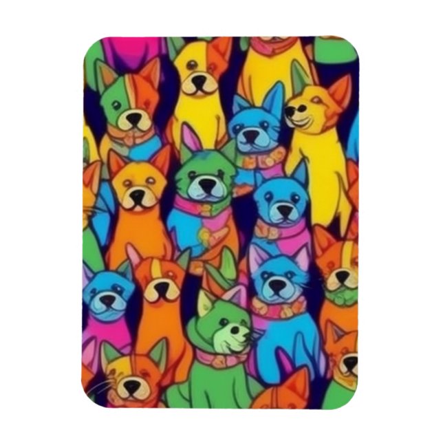 Cute colourful dogs happy dogs magnet (Vertical)