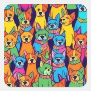 Cute colourful dogs happy dogs square sticker