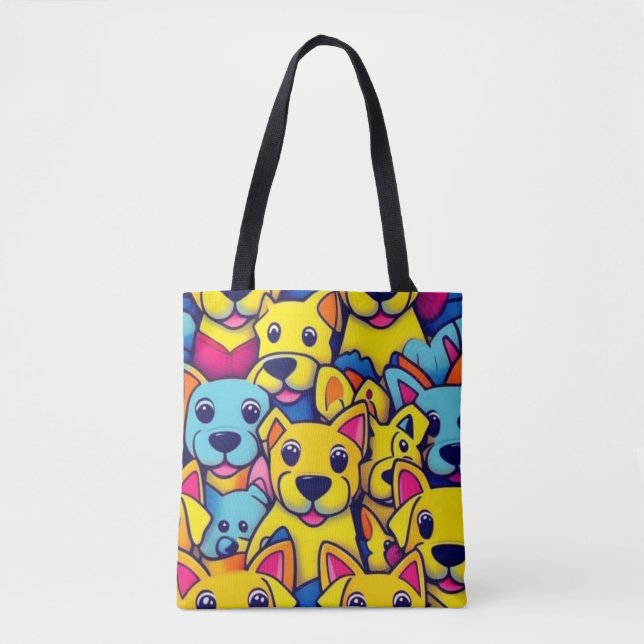 Cute colourful dogs happy dogs tote bag (Front)