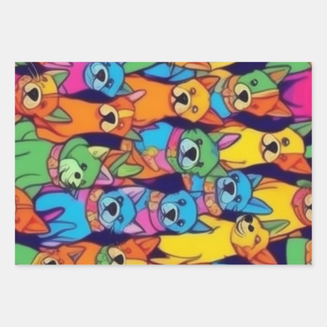 Cute colourful dogs happy dogs wrapping paper sheet (Front)