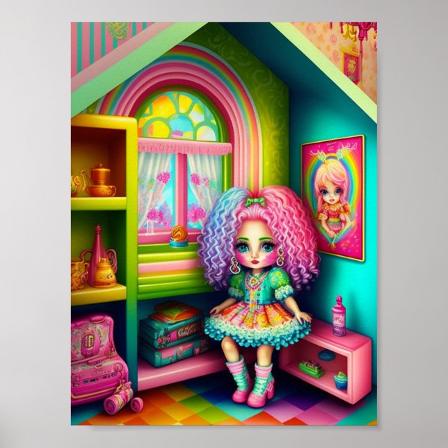 Cute Colourful Doll in a Dollhouse Poster (Front)