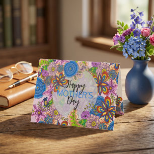 Cute Colourful Doodle Flowers Mother's Day Card