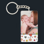 Cute Colourful Doodles Custom Two Photo Key Ring<br><div class="desc">Cute custom photo keychain decorated with colourful doodles. Add two of your favourite photos and your initials.</div>