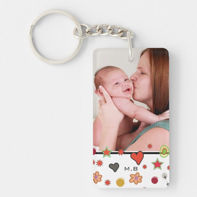 Cute Colourful Doodles Custom Two Photo Key Ring (Front)