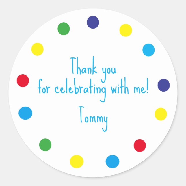 Cute Colourful Dots Kids Thank You Classic Round Sticker (Front)
