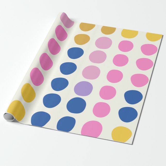 Cute Colourful Dots Scandinavian Pattern Blue Pink Wrapping Paper (Unrolled)