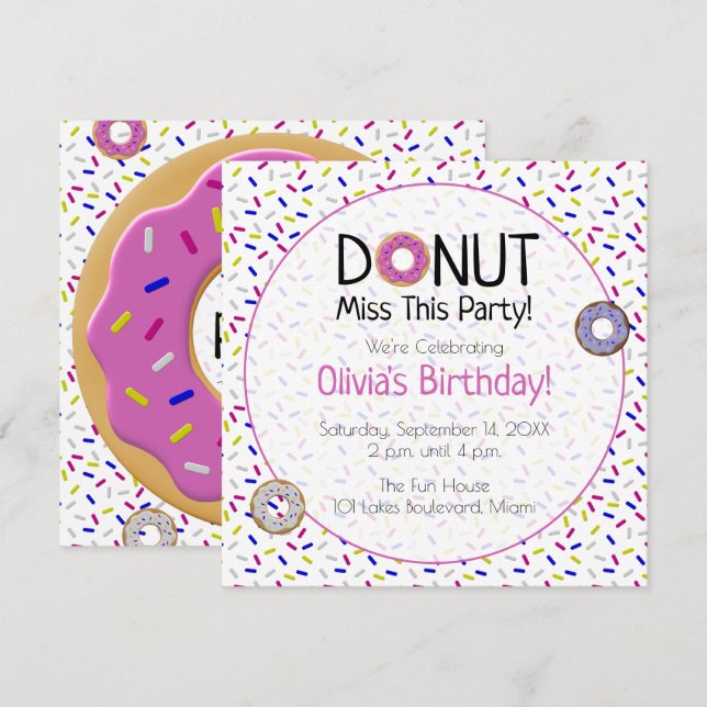 Cute Colourful Doughnut Miss This Party  Sprinkles Invitation (Front/Back)