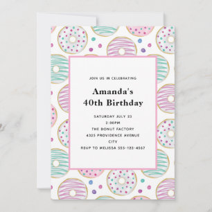 Cute Colourful Doughnut Pattern Birthday Invitation