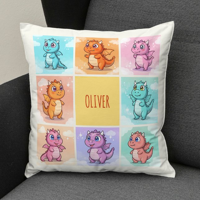 Cute Colourful Dragon Doodles Cushion (Creator Uploaded)