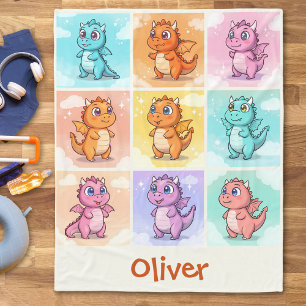 Cute Colourful Dragon Doodles Fleece Blanket