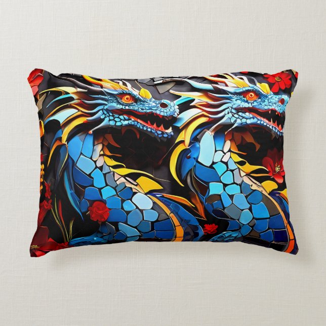Cute Colourful Dragon Mosaics  Decorative Cushion (Front)