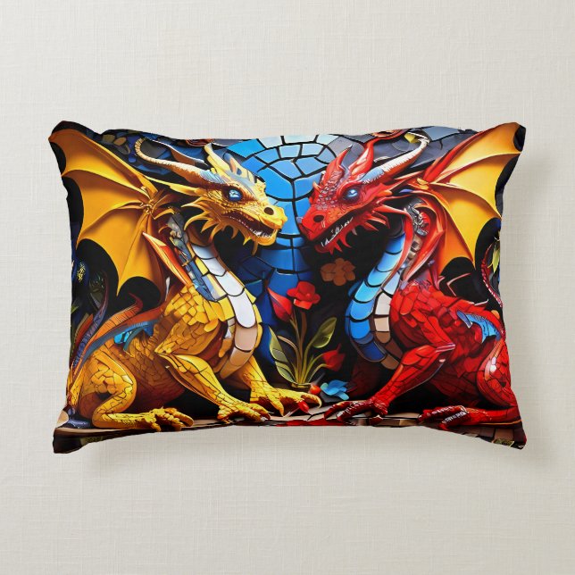 Cute Colourful Dragon Mosaics  Decorative Cushion (Front)