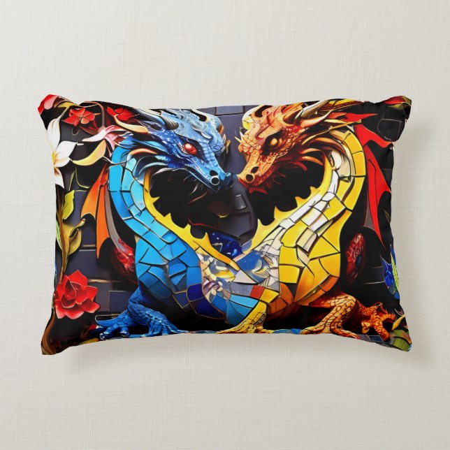 Cute Colourful Dragon Mosaics  Decorative Cushion (Front)
