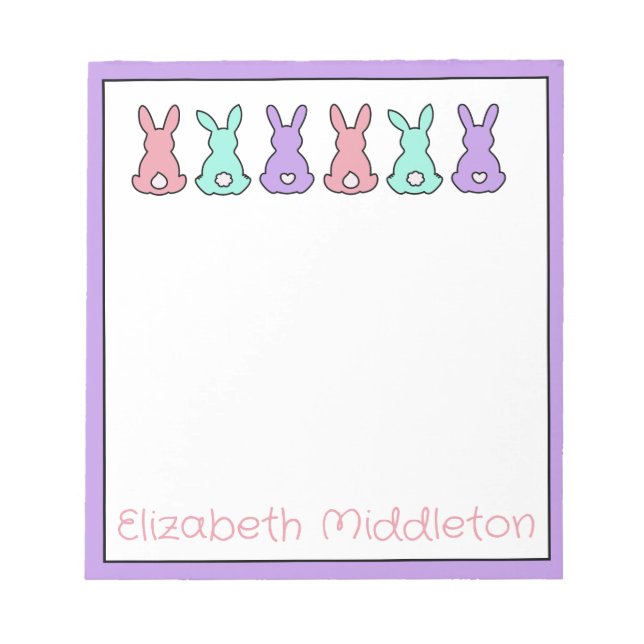 Cute Colourful East Bunny Personalised Notepad (Front)