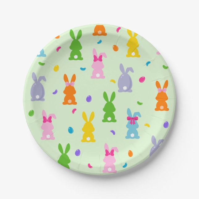 Cute Colourful Easter Bunny Egg Hunt Paper Plate (Front)