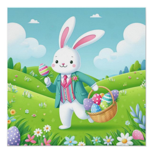 Cute, colourful Easter bunny Pedestal Sign (Front)
