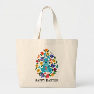 Cute Colourful Easter Bunny Spring Flowers Large Tote Bag