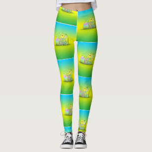 Cute Colourful Easter Egg, Chick Snowdrop pattern Leggings