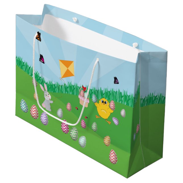 Cute & Colourful Easter Egg Hunt Bunny Chick  Large Gift Bag (Front Angled)