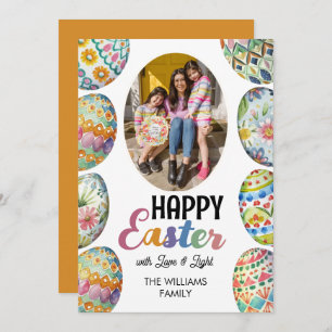 Cute Colourful Easter Eggs Photo Greetings Orange Holiday Card