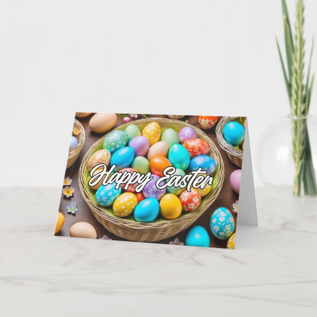 Cute Colourful Easter Holiday Basket Card (Front)