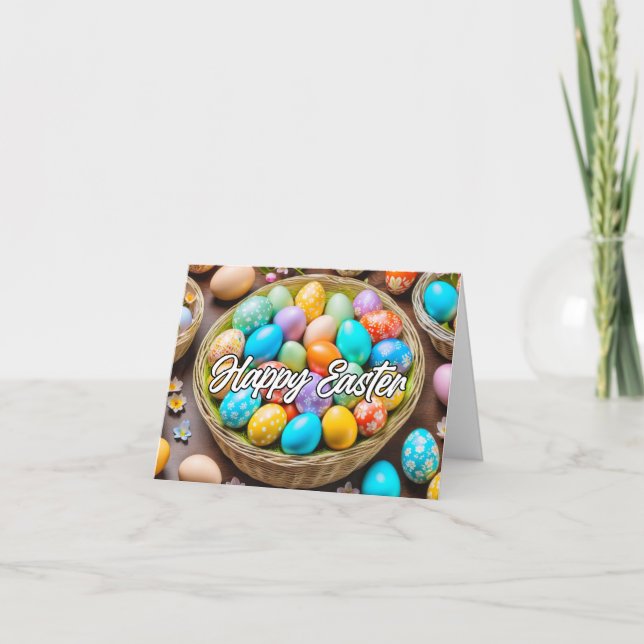Cute Colourful Easter Holiday Basket Card (Front)