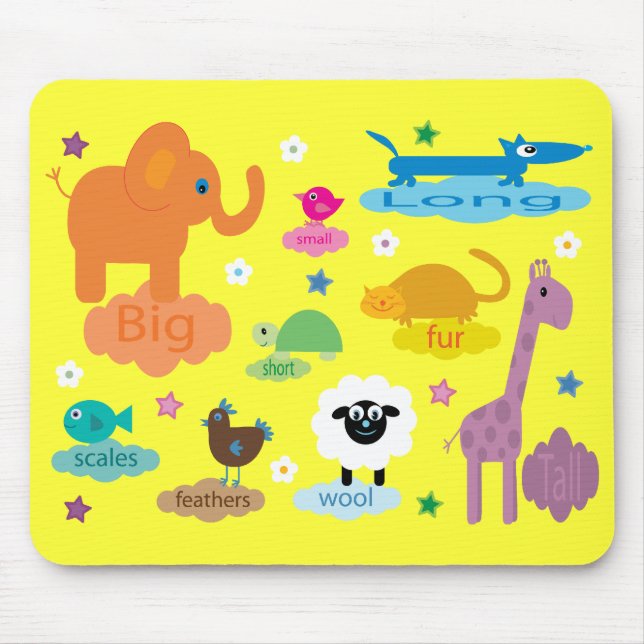 Cute Colourful Educational Animals Yellow Custom Mouse Mat (Front)