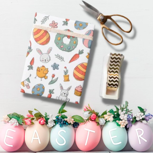Cute Colourful Eggs Bunny Spring Pattern Easter  Wrapping Paper (Creator Uploaded)