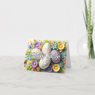 Cute Colourful Eggs & Flowers Collage Holiday Card