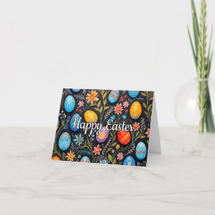 Cute Colourful Eggs & Spring Flowers Happy Easter Holiday Card