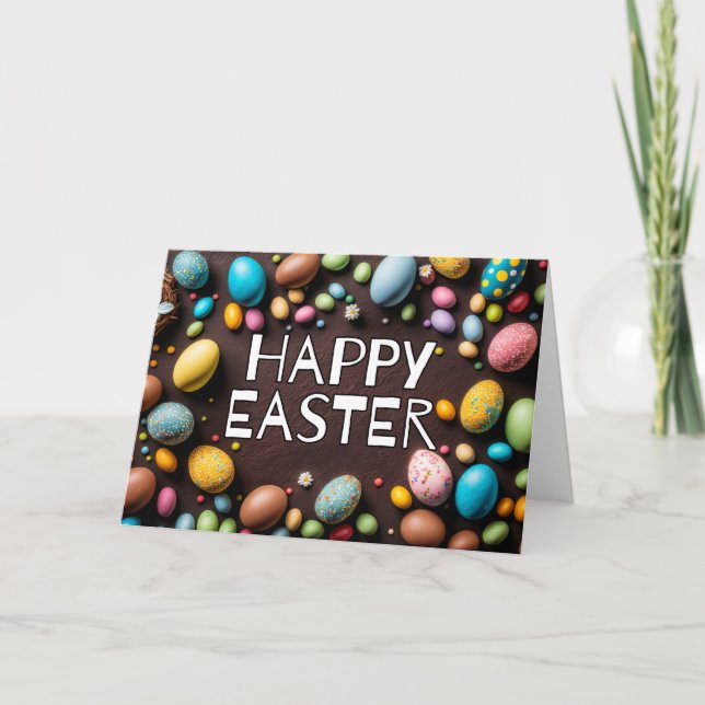 Cute Colourful Eggs & Sweets Happy Easter Holiday Card (Front)