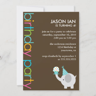 Cute Colourful Elephant Kids Birthday Party Invitation