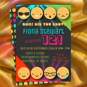 Cute Colourful Emoji Birthday Party Invitation