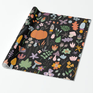 Cute colourful fall flowers & Leafs Thanksgiving D Wrapping Paper
