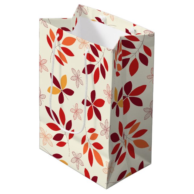 Cute & Colourful Fall Leaves Pattern Medium Gift Bag (Front Angled)
