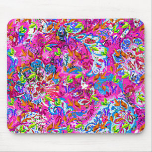 Cute colourful fantastic abstract floral mouse mat