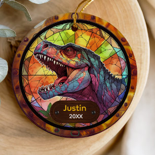 Cute Colourful Faux Stained Glass Dinosaur Ceramic Tree Decoration