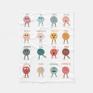 Cute Colourful Feelings Emotions Faces Chart Fleece Blanket