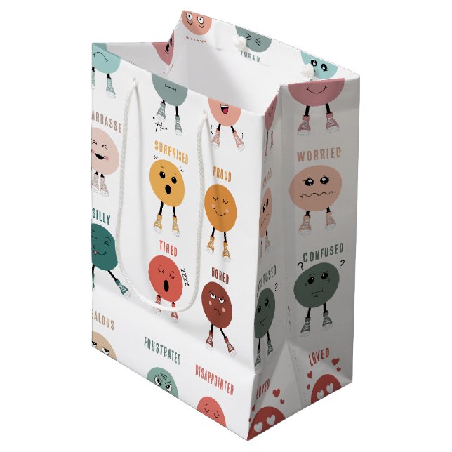 Cute Colourful Feelings Emotions Faces Chart  Medium Gift Bag (Front Angled)