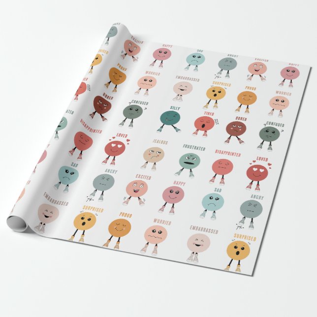 Cute Colourful Feelings Emotions Faces Chart  Wrapping Paper (Unrolled)