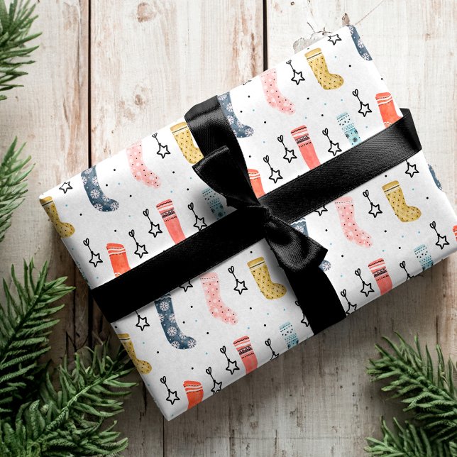 Cute Colourful Festive Christmas Stockings Hanging Wrapping Paper (Cute Colourful Festive Christmas Stockings Hanging Wrapping Paper)