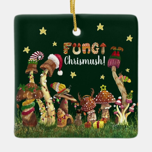 Cute Colourful Festive Mushroom Fungi Christmas Pu Ceramic Ornament (Front)
