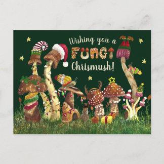 Cute Colourful Festive Mushroom Fungi Christmas Pu Postcard