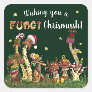 Cute Colourful Festive Mushroom Fungi Christmas Pu Square Sticker
