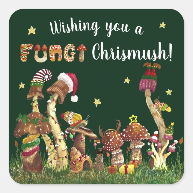 Cute Colourful Festive Mushroom Fungi Christmas Pu Square Sticker (Front)