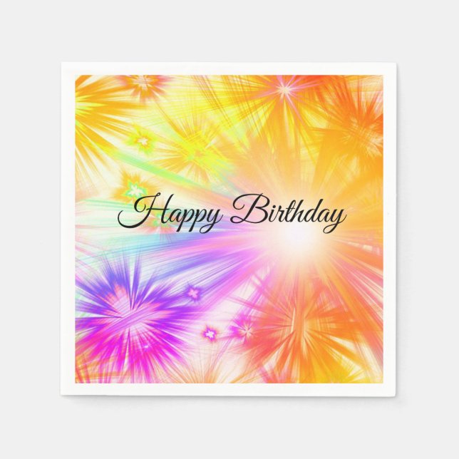 Cute, Colourful Fireworks, Happy Birthday Napkin (Front)