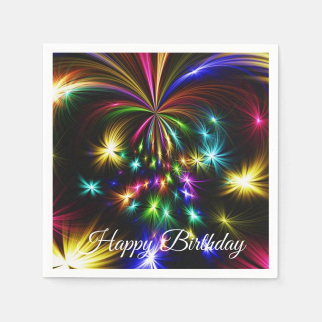 Cute, Colourful Fireworks, Happy Birthday Napkins (Front)