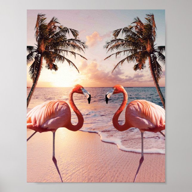 Cute Colourful Flamingo Palm Tree Poster (Front)